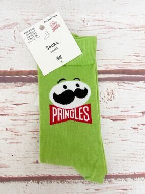 H&M Pringles Socks NWT Green Crew Casual Graphic Men Size 10-11.5 Collaboration